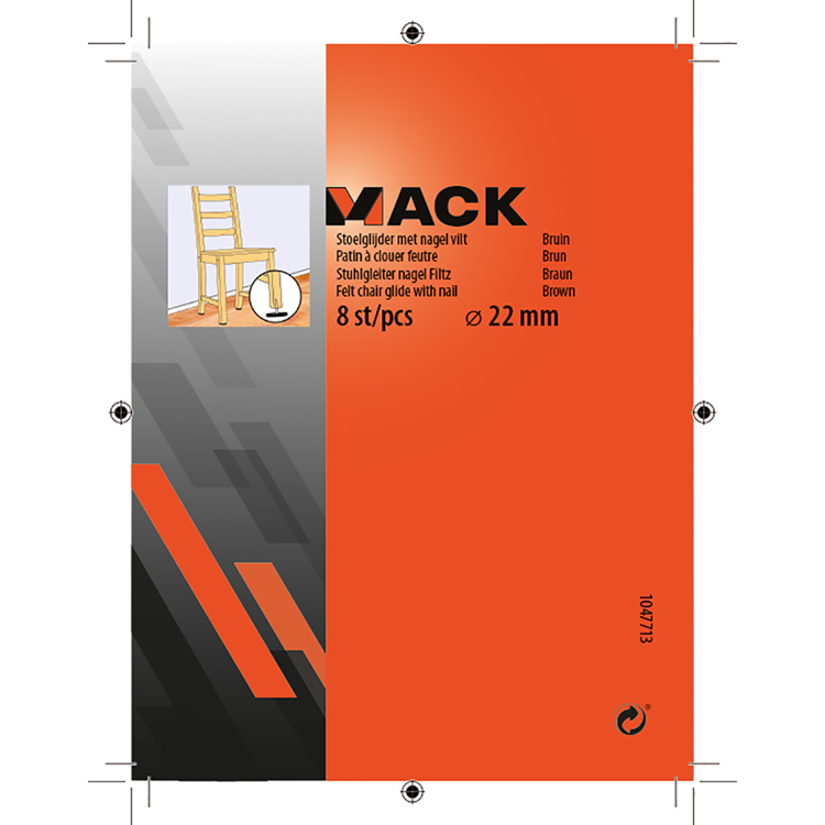 Mack 1047713 - stoelglijder met nagel vilt bruin ø 22 mm 8 st pcs | 6 stuks