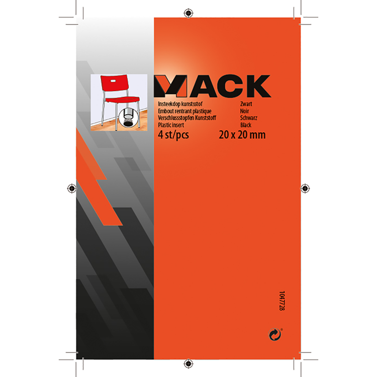 Mack 1047728 - insteekdop kunstsstof zwart 20 x 20 mm 4 st pcs | 6 stuks