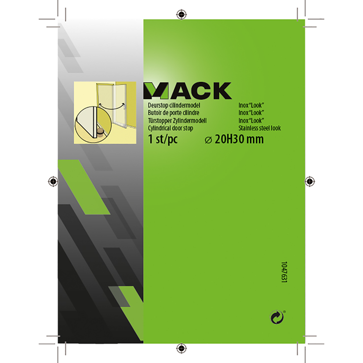 Mack 1047631 - deurstop cilindermodel inox look ø 20h30 mm 1 st pc | 6 stuks