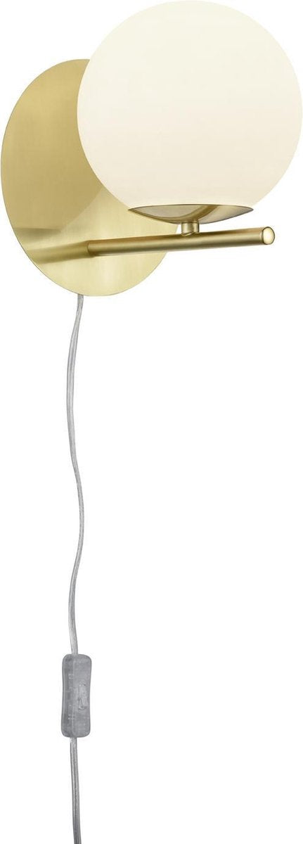 Trio pure - wand lamp - messing mat - excl. 1x e14 28w - witte glas