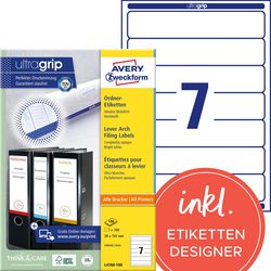 Ordnerrugetiketten avery l4760-100 38mm wit mat