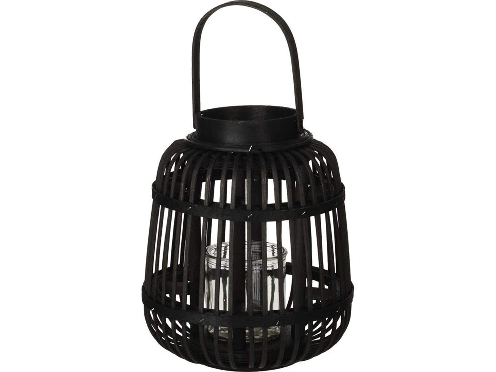 Home styling lantaarn bamboe 19x24cm zwart