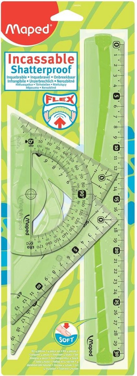 Maped office flex set met 1 x 30 cm liniaal 2 x 21 cm driehoek gradenboog