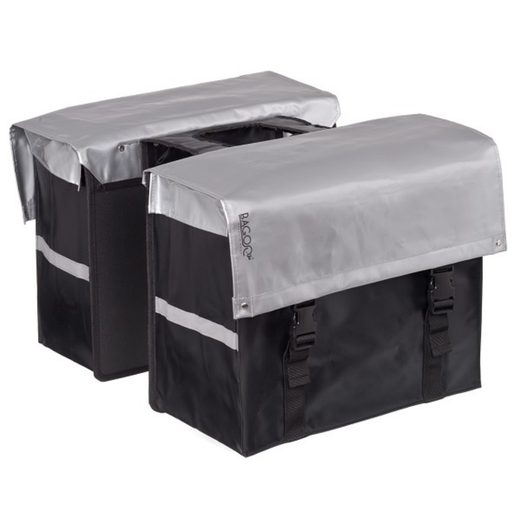 Bagoo dubbele fietstas bisonyl zilver zwart inhoud 58l