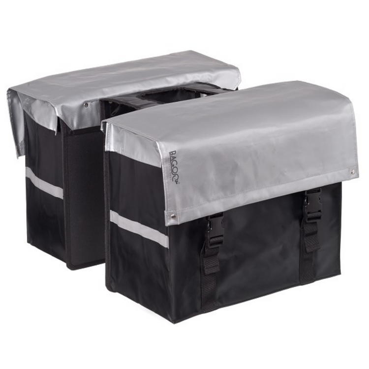 Bagoo dubbele fietstas bisonyl zilver zwart inhoud 58l