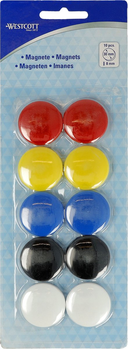 Westcott magneten - ø 30x8mm - assorti kleuren - 10 stuks - ac-e10822