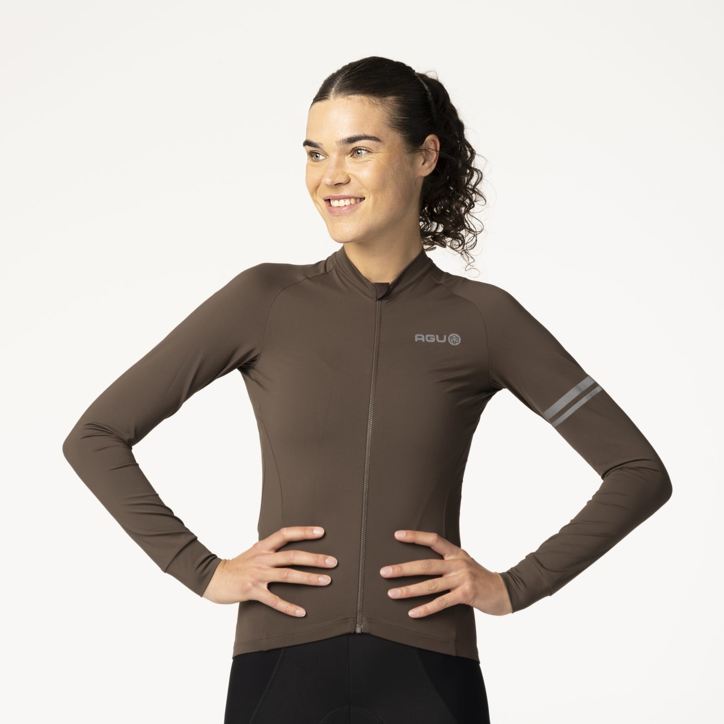 Solid fietsshirt lange mouwen performance peak brown heren