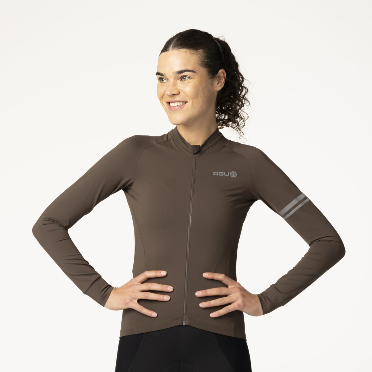 Solid fietsshirt lange mouwen performance peak brown heren