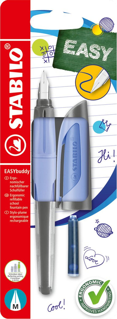 Stabilo easybuddy pastel - ergonomische vulpen - licht blauw - standaard m punt voor rechtshandigen