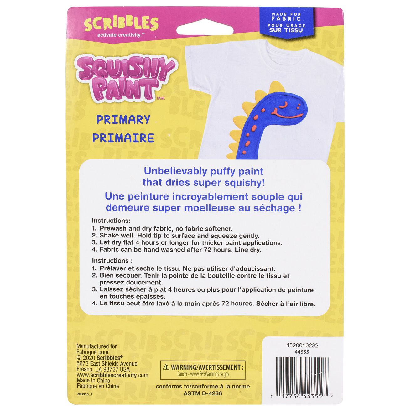 Scribbles • squishy 3d textielverf 81,3ml rood geel blauw 3stuks