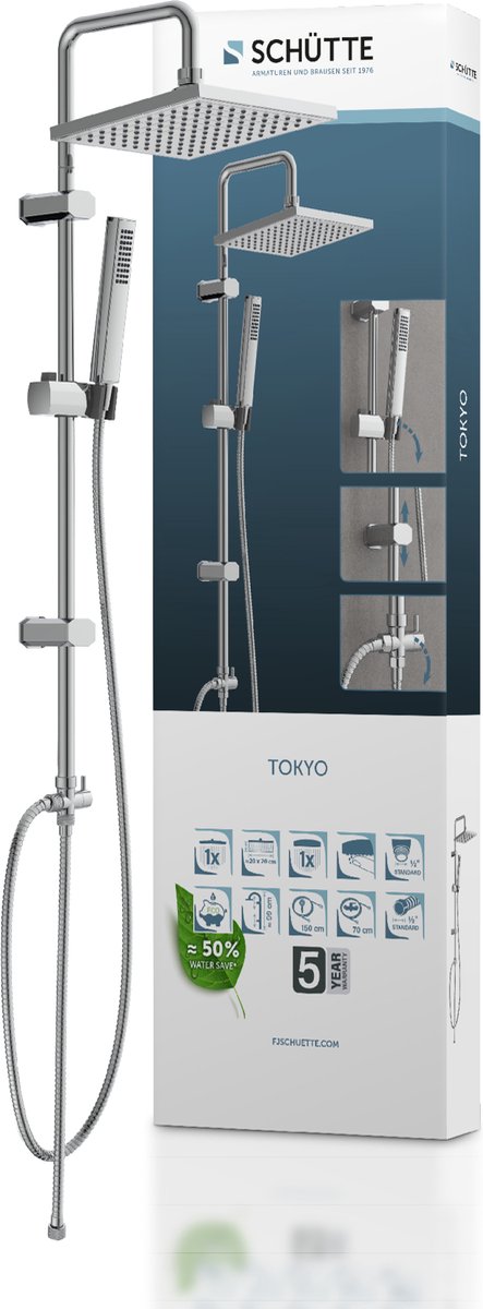 Schütte tokyo douchesysteem - regendouche - 102 cm stang - chroom