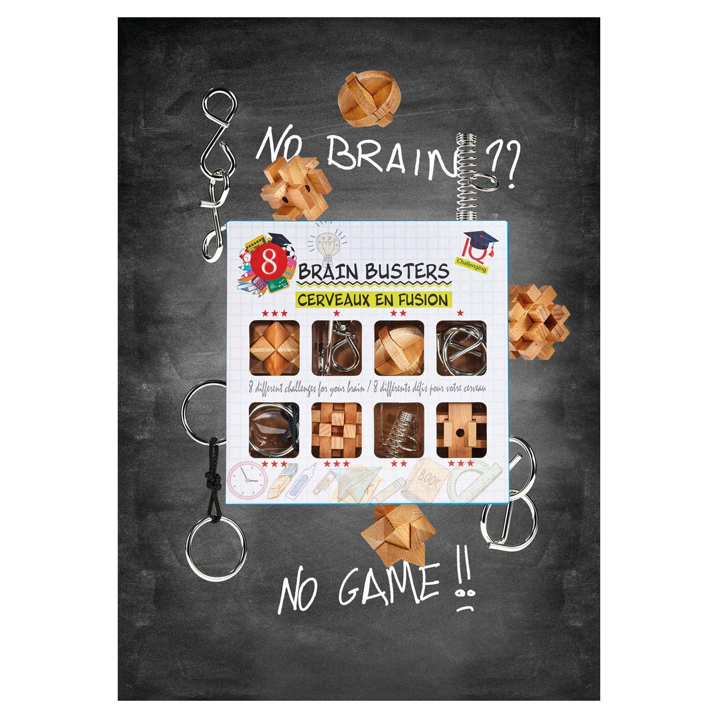 Eureka breinpuzzelset hout en metaal, 8st.