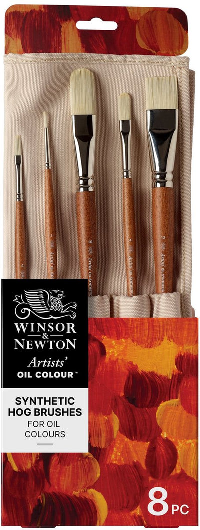 Winsor newton 5010902 artists oil synthetic hog brush roll – 8 hoogwaardige synthetische olieverfpenselen voor professionele kunstenaars ( long flat, flat bright, round, filbert, glaze )