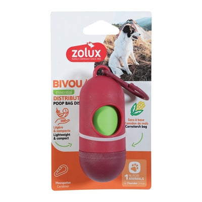 Zolux bvk poepzakhouder + 15 poepzakjes rood