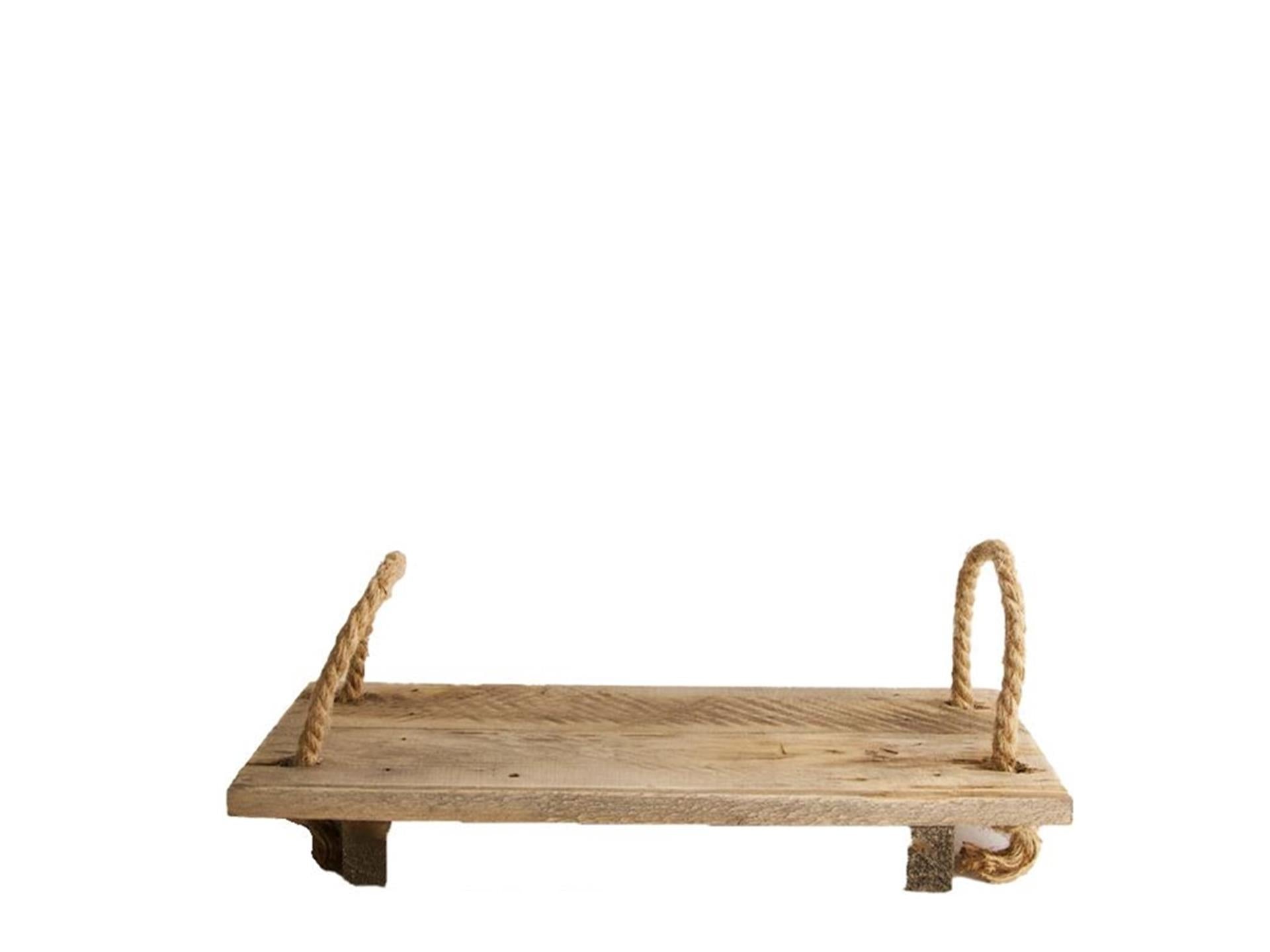 Dijk natural collections dienblad hout met handvaten van touw 37x16x5cm antiquelook