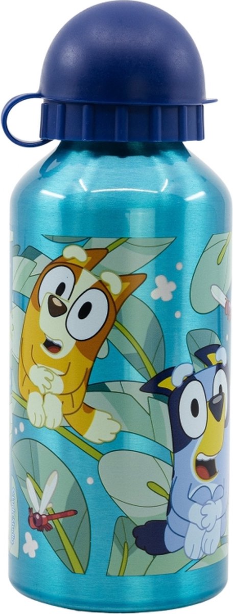 Stor bluey aluminium drinkfles - 400 ml - lichtgewicht – lekvrije schroefdop – drinkfles voor kinderen – groen donkerblauw