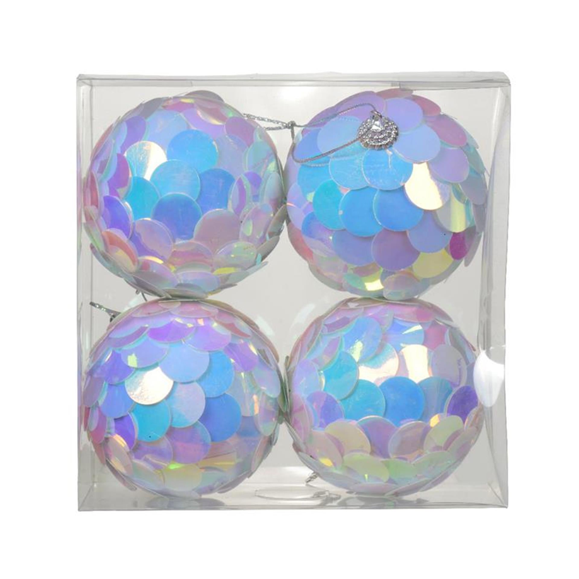 Decoris kerstbal pailletten iriserend 8cm 4 dlg