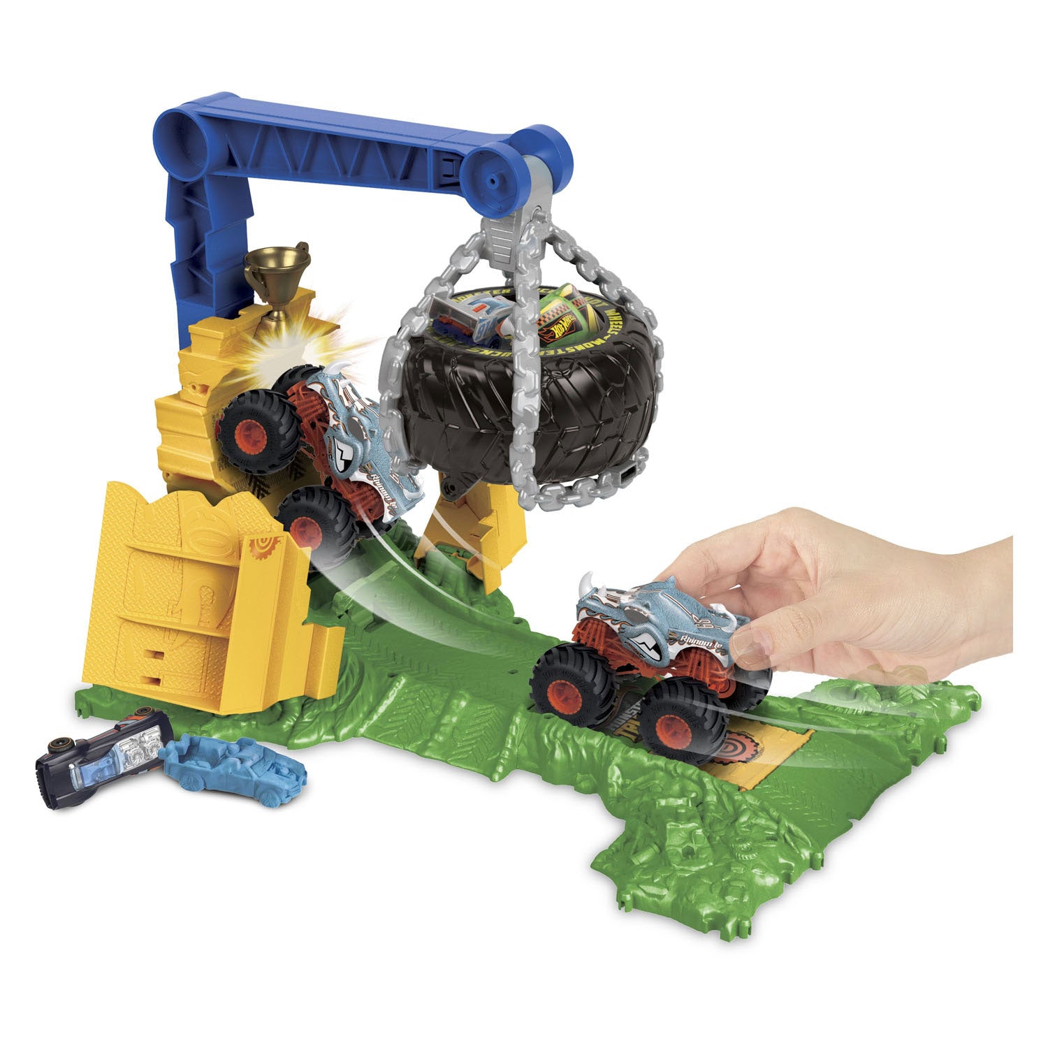 Hot wheels monstertrucks arene smahers rhinomite race uitdaging speelset