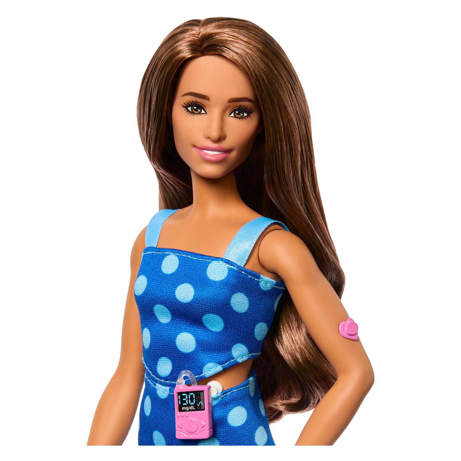 Mattel barbie fashionista pop met insulinepomp - blue polka dot