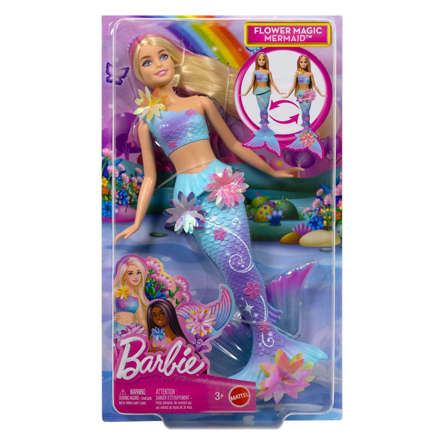 Mattel barbie zeemeermin met magische bloemen blauw