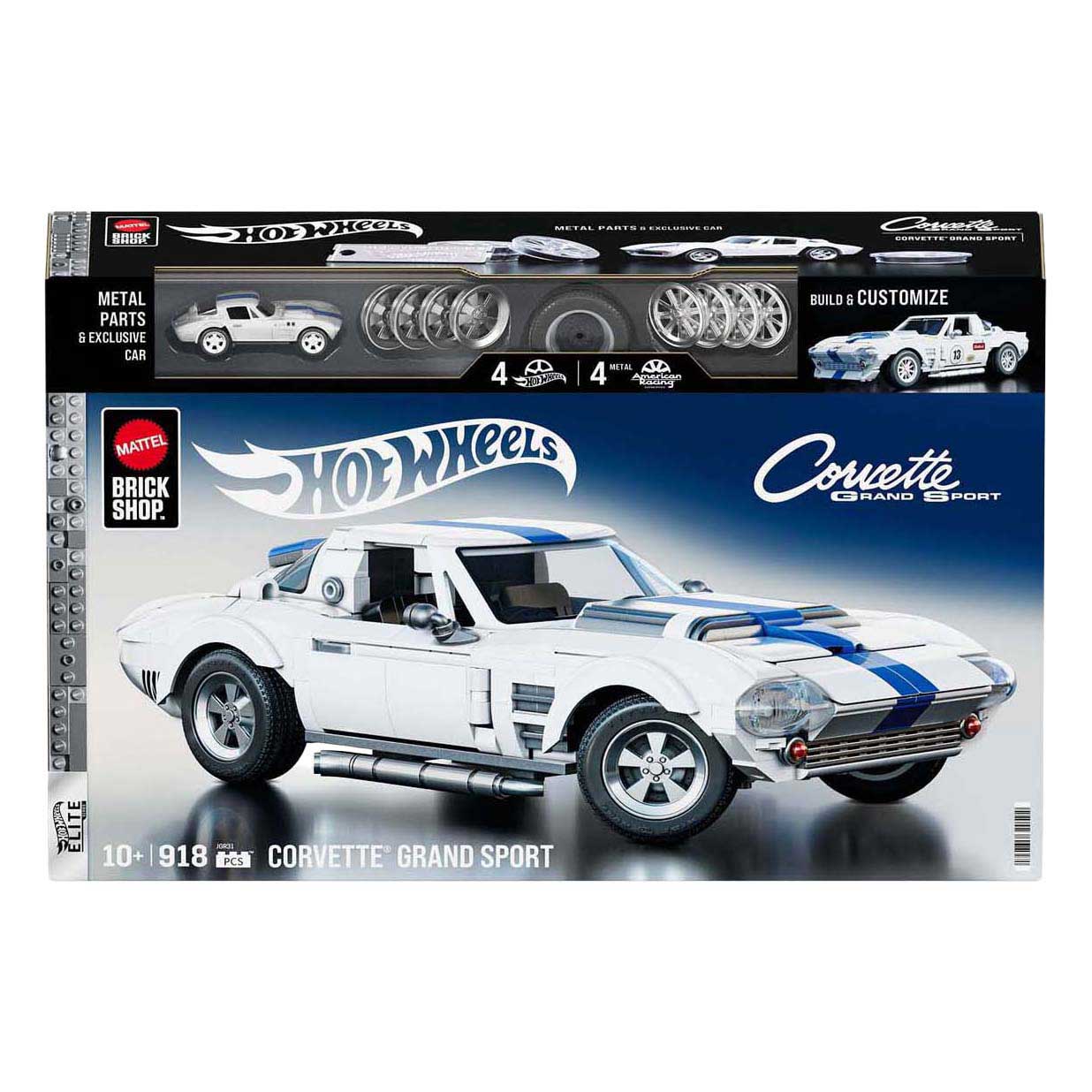 Mattel brick shop hot wheels elite serie - corvette grand sport - bouwspeelgoed - 918 onderdelen