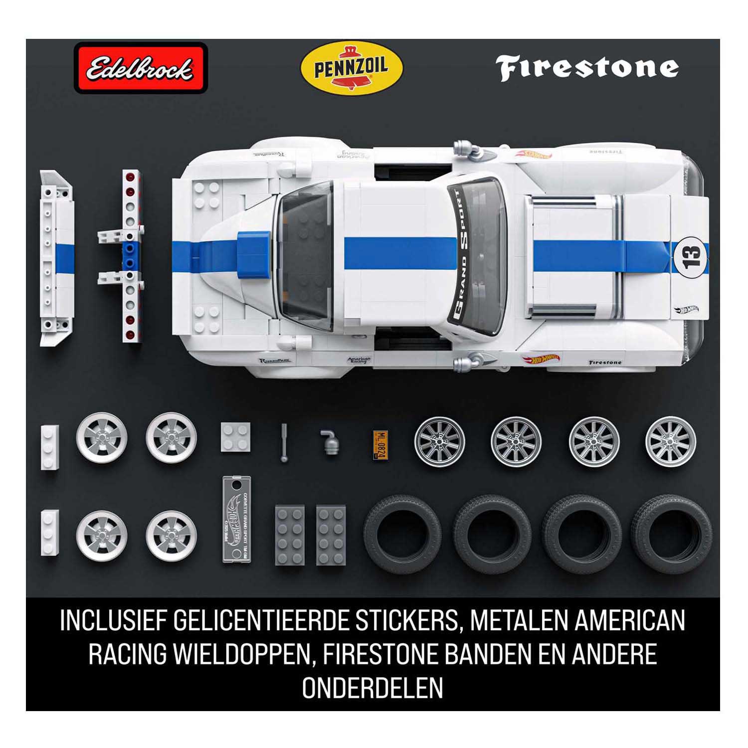 Mattel brick shop hot wheels elite serie - corvette grand sport - bouwspeelgoed - 918 onderdelen