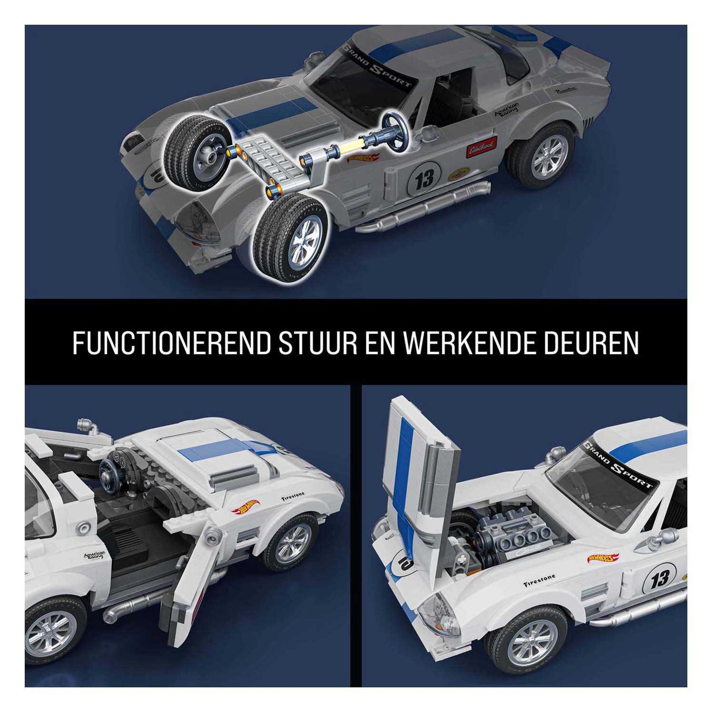 Mattel brick shop hot wheels elite serie - corvette grand sport - bouwspeelgoed - 918 onderdelen