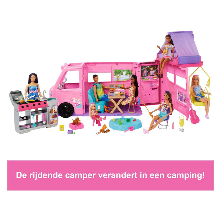 Barbie droomcamper - speelset met daktent, barbecue en meer dan 60 accessoires
