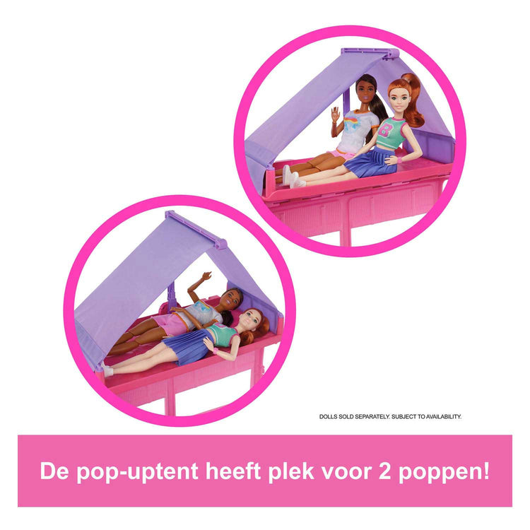 Barbie droomcamper - speelset met daktent, barbecue en meer dan 60 accessoires