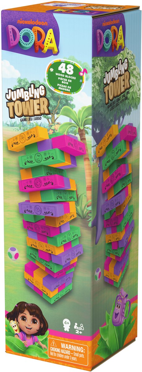 Spin master games - dora - jumbling tower spel - klassiek stapelspel voor 2-4 spelers - actiespellen