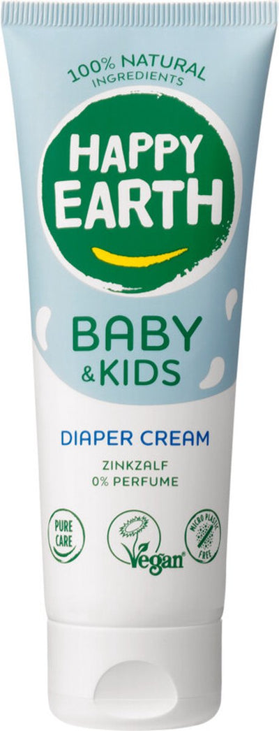 Happy earth zink billencrème baby kids - 100% natuurlijke ingrediënten - microplasticvrij - babyverzorging – parfumvrij - met zinkoxide – luierzalf – geschikt voor pasgeborenen – 75ml