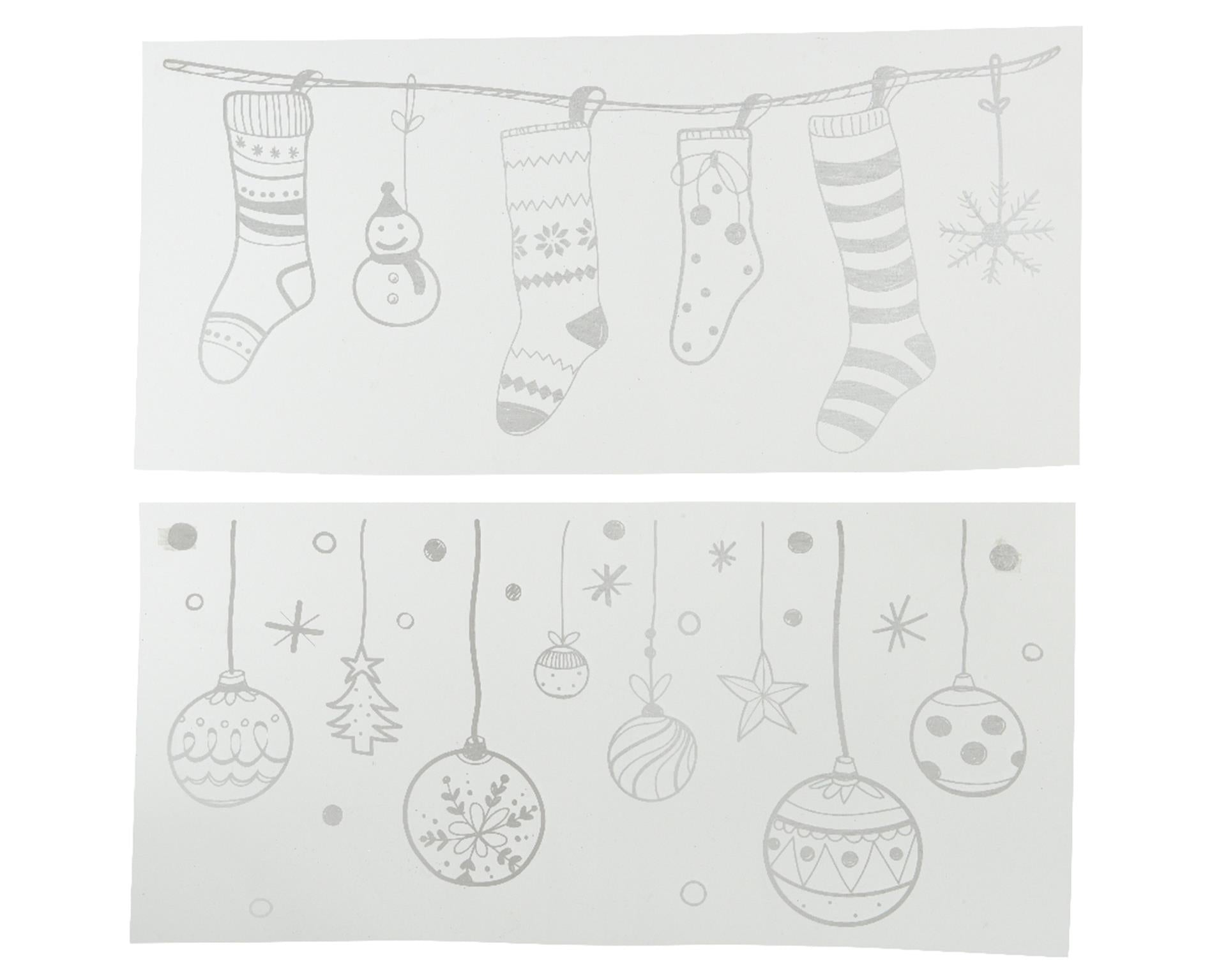 Decoris raamdecoratie kerstsokken kerstballen pvc wit 23x49cm