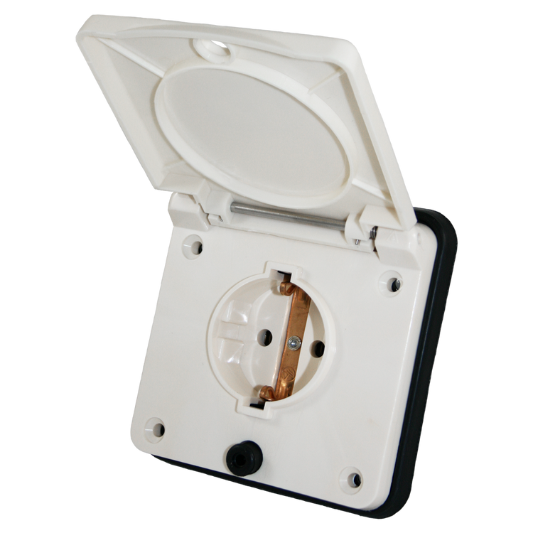 Schuko buiten wandcontactdoos wit voor caravan en camper