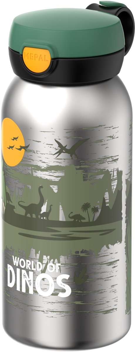 Mepal isoleerfles met flipdop campus - 500 ml - waterfles rvs - lekdicht - hygiënische deksel - dino