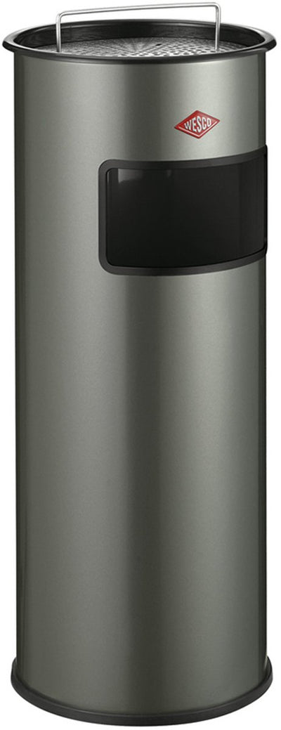 Wesco staande asbak met zeef zonder inzet | 50 liter | metaal - nieuwzilver | afvalbak met asbak staand - made in germany