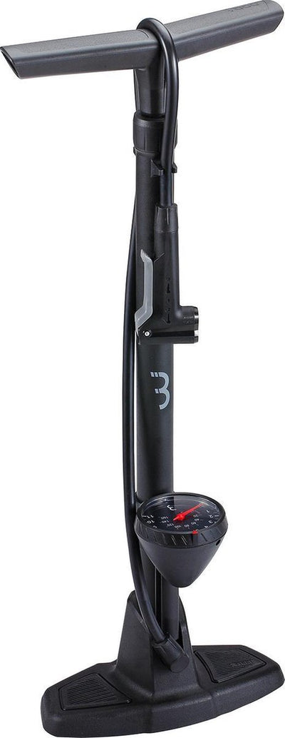 Bbb cycling airwave fietspomp met drukmeter - vloerpomp racefiets en mountainbike - voetpomp fiets 9 bar - zwart - bfp-20