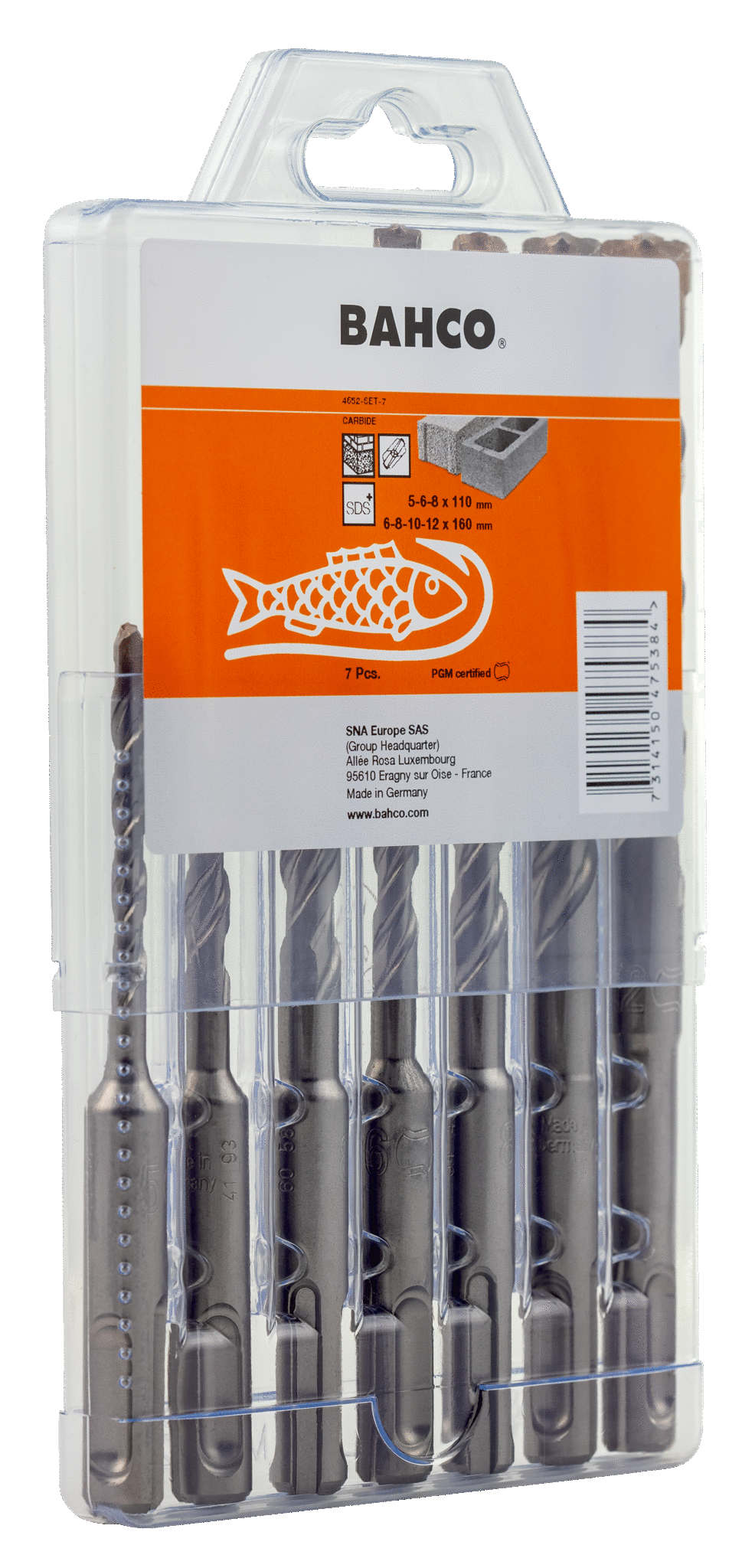 Bahco sds+ borensets | 2-snijkanten | voor beton | 7-delig | 4652-set-7