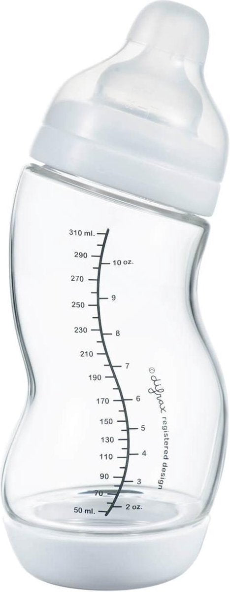 Difrax natural glazen s-babyfles - 310 ml - anti koliek - wit - 1 stuk