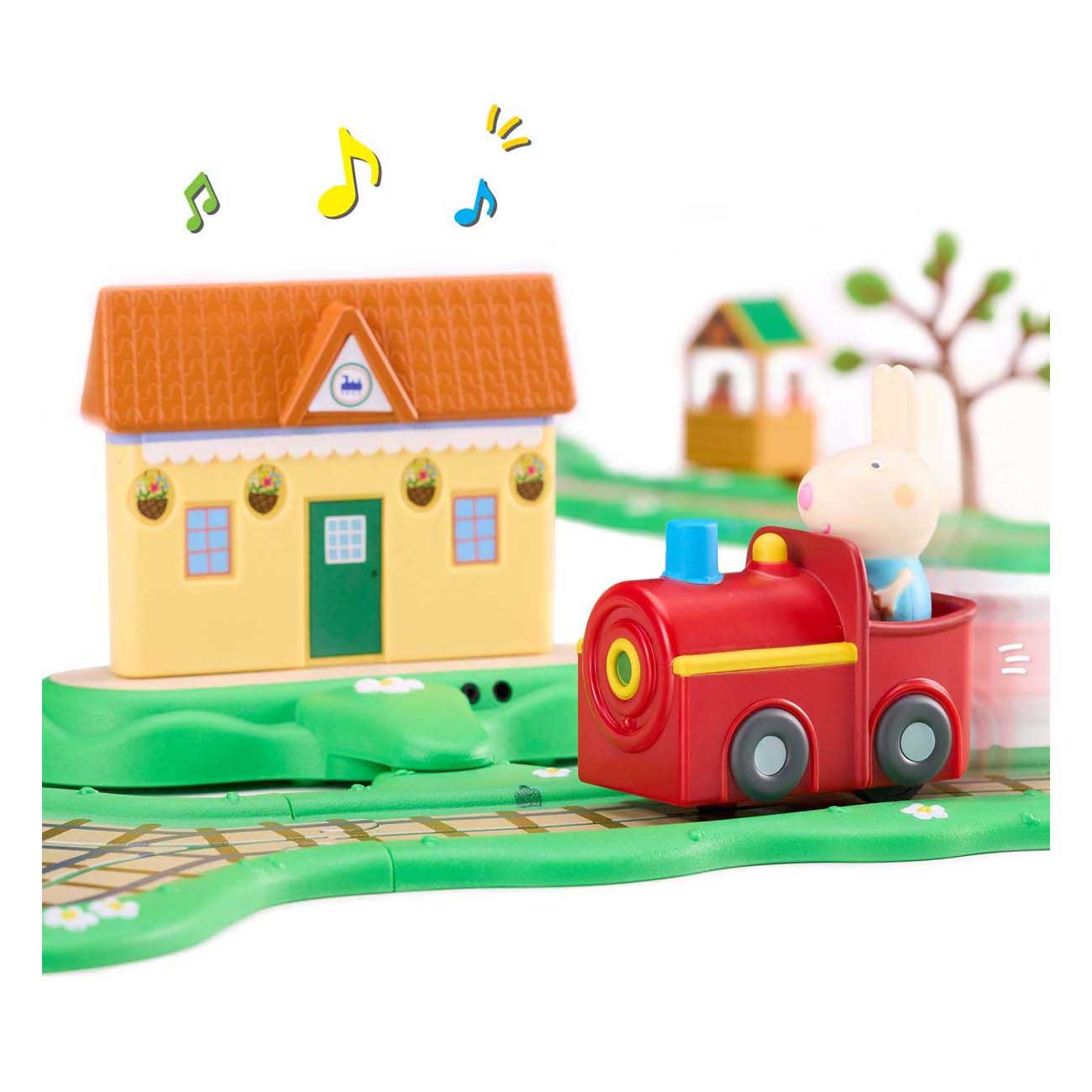 Gear2play peppa pig whizz around - klik-klak trein speelset - modulaire rijbaan voor whizz around voertuigen - interactief met muziek en geluid