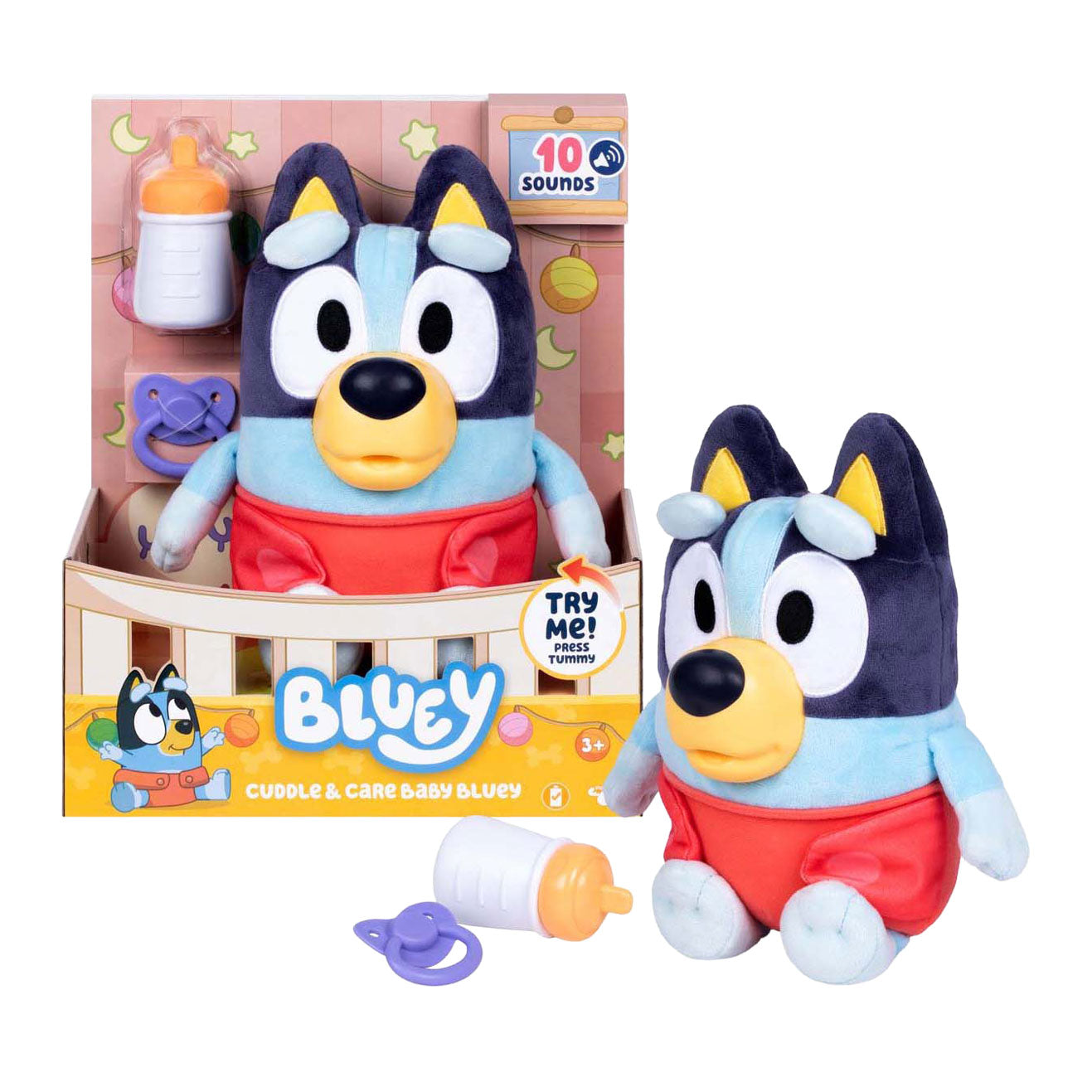 Moose toys baby bluey cuddle and care interactief pluchen knuffel