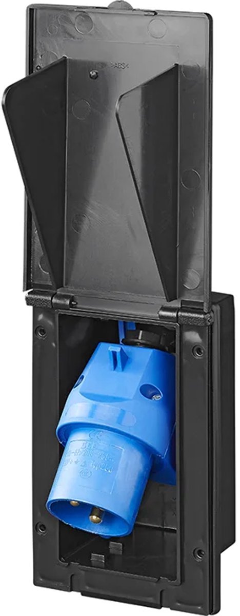Proplus cee wandinvoerdoos 160 x 100 mm – voor camper, caravan en boot – 16a ip44 230v 3-polig – zwart