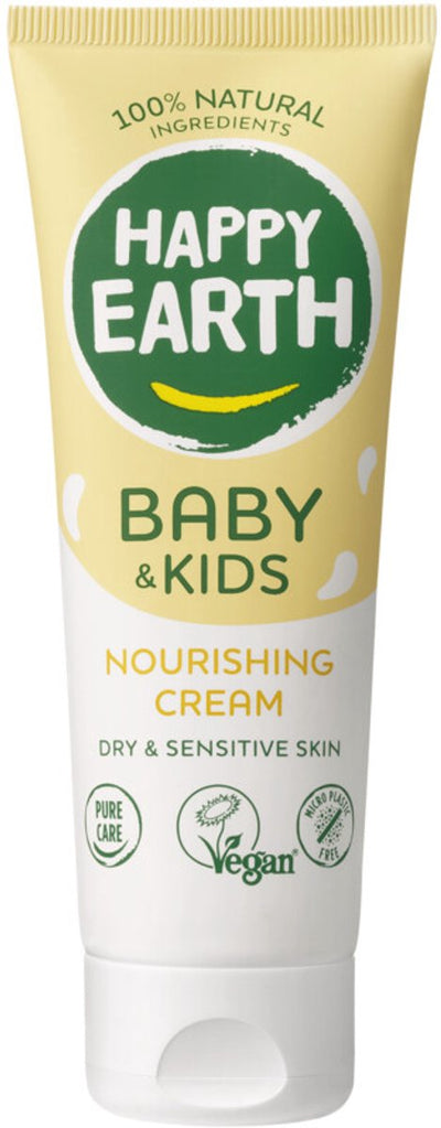 Happy earth voedende crème baby kids - 100% natuurlijke ingrediënten - microplasticvrij - 0% sls sles - babyverzorging – geschikt voor pasgeborenen en de droge babyhuid – 75ml