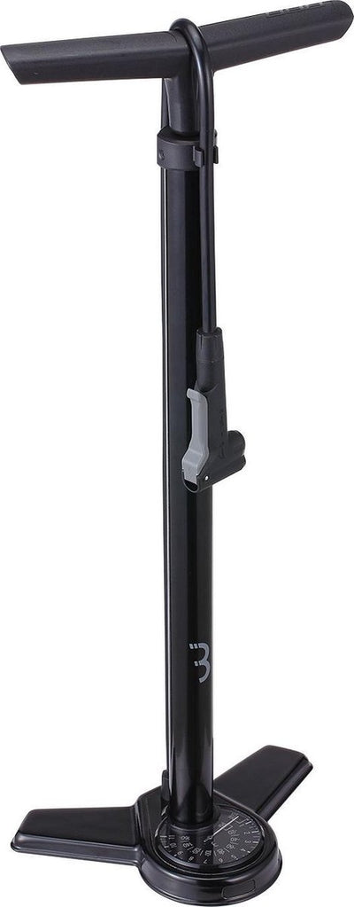 Bbb cycling airsteel fietspomp met drukmeter - vloerpomp racefiets en mountainbike - voetpomp extra lang 11 bar - zwart - bfp-27