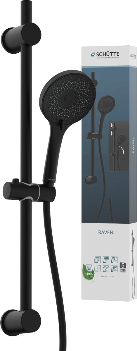 Schütte raven doucheset met handdouche - 70 cm glijstang - 3 standen - zwart mat