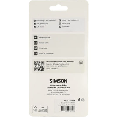 Simson versnellingskabel gazelle sturmey archer - gegalvaniseerd