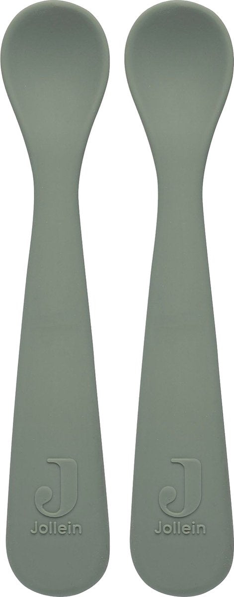 Jollein - lepeltje (ash green) - siliconen - baby lepel, baby servies - 2 stuks - 6-18 maanden