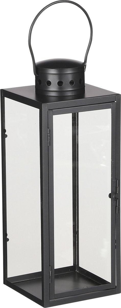 Mica decorations lantaarn windlicht arzilla - zwart - metaal - verlichting - 13 x 34 cm - voor binnen en buiten