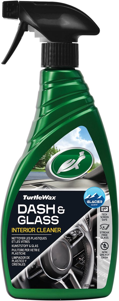 Turtle wax green line dash glass - twee reinigers in één – voor kunststof autoruiten - laat geen strepen, vet of stofresten achter - 500ml