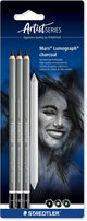 Staedtler artist series lumograph charcoal - 3 potloden met doezelaar