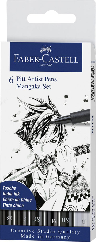 Faber-castell tekenstift - pitt artist pen - mangaka - 6 stuks - zwart - fc-167124